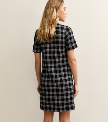 Black Check T-Shirt Mini Dress | New Look