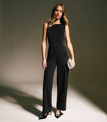 Black Metallic Wide Leg Jumpsuit