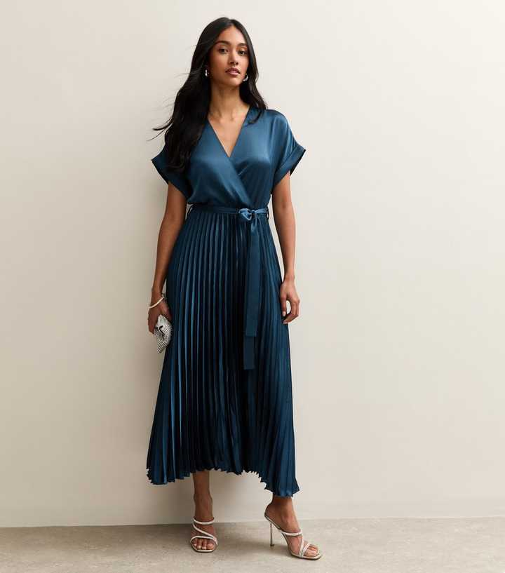 knee length dresses for ladies Rayne Satin Pleated Dress