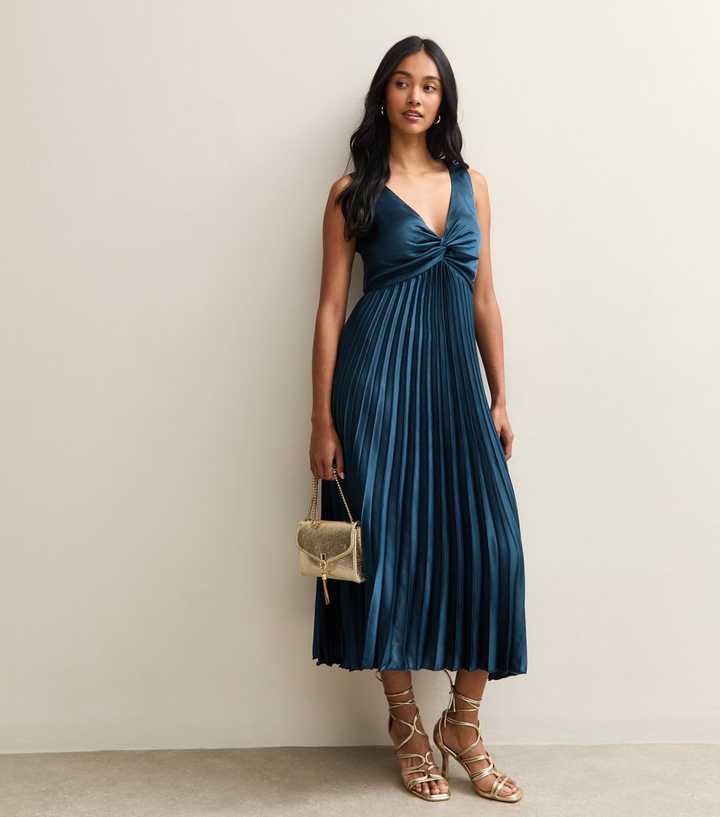 knee length dresses for ladies Mixed Media Leather Pleated Ozzy Midi Dress main image 1