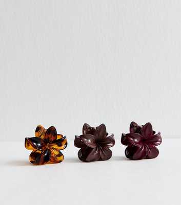 Dark Brown Pack Of 3 Mini Flower Hair Clips