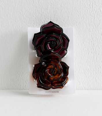 Pack Of 2 Brown Rose Shape Hair Claw Clip