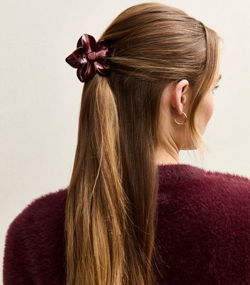 Dark Burgundy Metallic Tropical Flower Hair Clip
