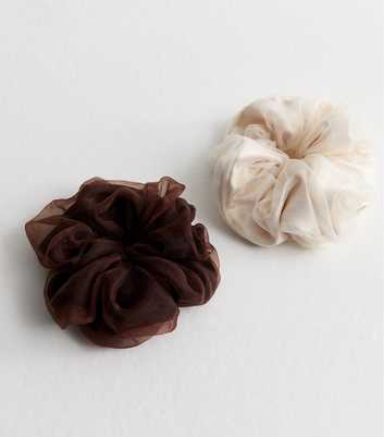 Pack Of 2 Brown Organza Hair Scrunchies