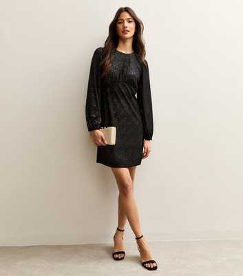 Black Sparkly Animal Pattern Mini Dress
