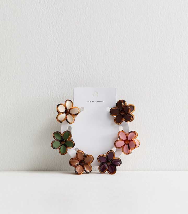 Pack of 6 Multicoloured Mini Floral Hair Claw Clips