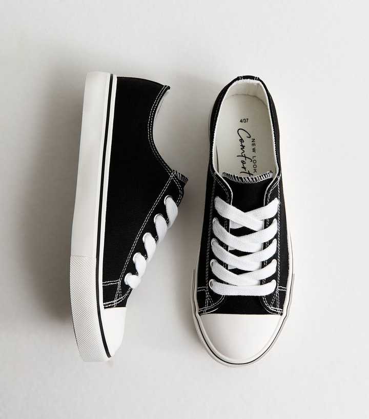 Black Canvas Lace Up Trainers