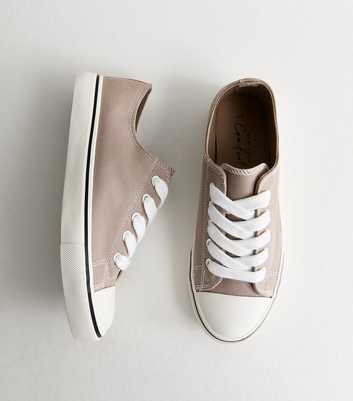Light Brown Canvas Lace Up Trainers