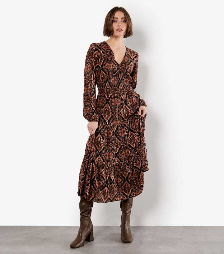 Apricot Black Empire Line Smocked Printed Dress | New Look