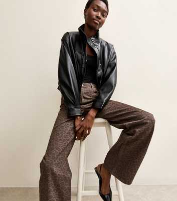 Tall Brown Leopard Print Wide Leg Jeans