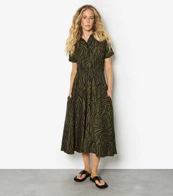 Apricot Dark Khaki Zebra Print Midi Shirt Dress