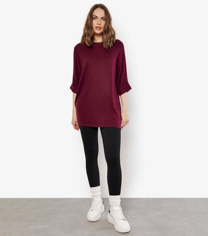 Apricot Dark Burgundy Batwing Sleeve Top