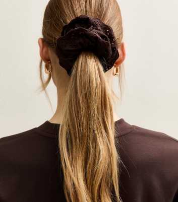 Brown Broderie Anglaise Frill Scrunchie