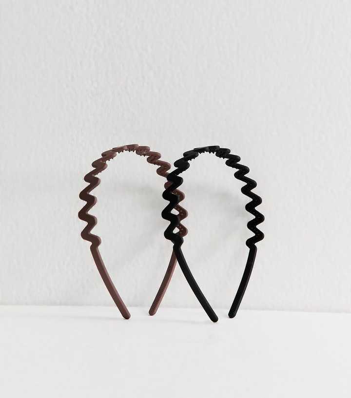 Pack Of 2 Brown and Black Squiggle Comb Headbands