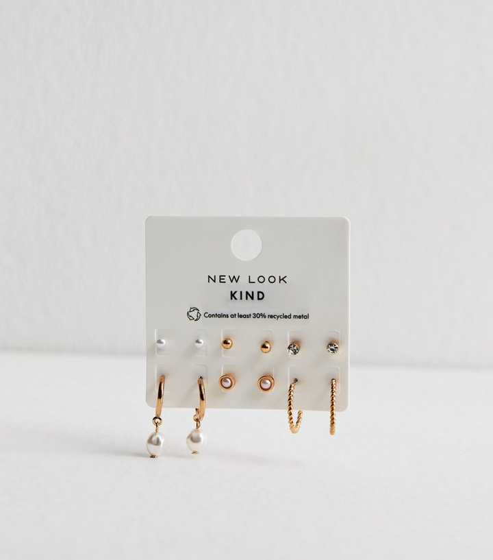 Conjunto De 6 Par De Pendient De Perlas De Imitación Con Incrustacion De Corazón, Aret