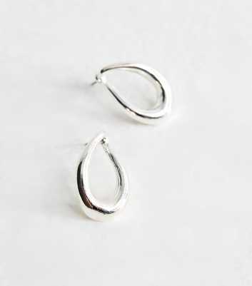 Silver Tone Sleek Oval Drop Earrings