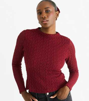 Gini London Burgundy Jersey Lace Long Sleeve Top