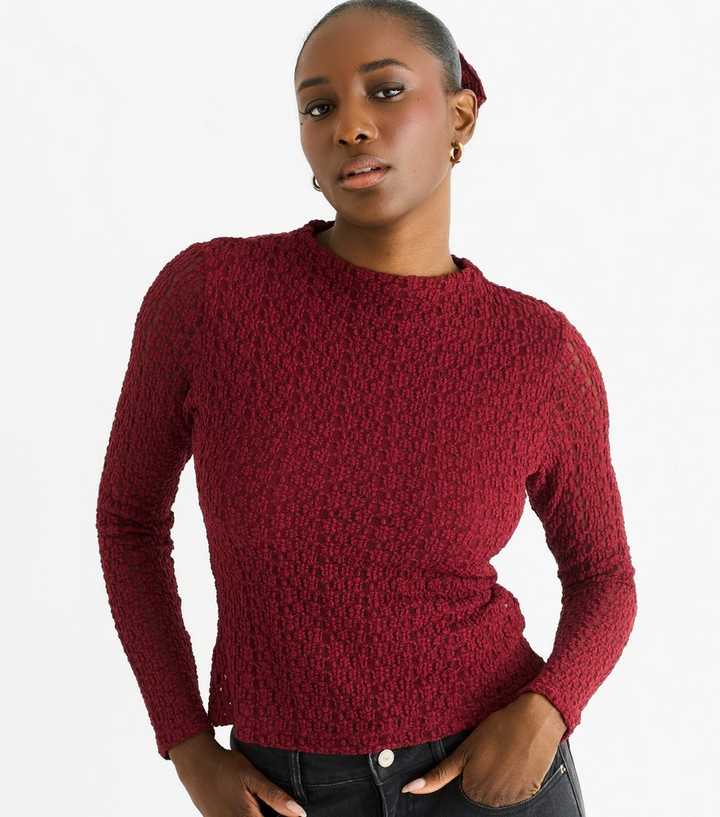 Gini London Burgundy Jersey Lace Long Sleeve Top