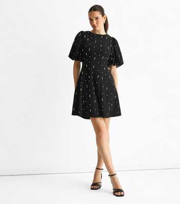Gini London Black Diamante Embellished Mini Dress