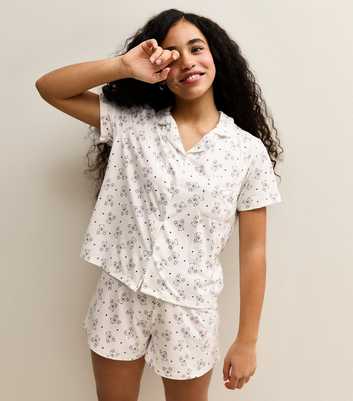 Girls Cream Teddy Bear Print Shirt and Shorts Pyjama Set