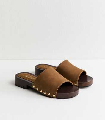 Tan Faux Suede Mule Clog Sandals