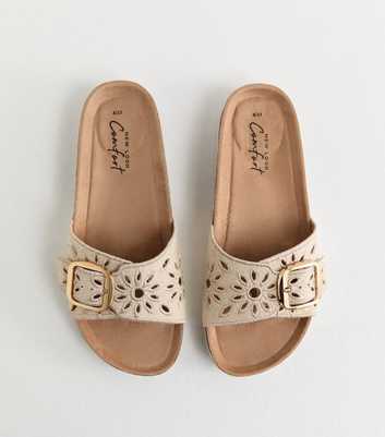 Off White Floral Embroidered Flat Mule Sandals