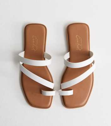 White Faux Leather Multi Strap Toe Post Sandals