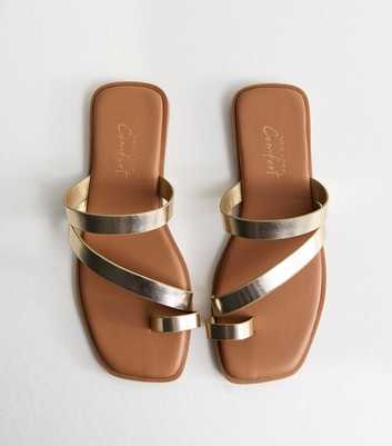 Gold Faux Leather Multi Strap Toe Post Sandals