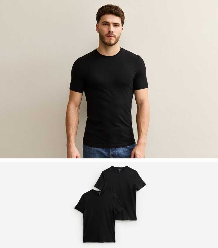 Pack of 2 Black Muscle Fit Crew Neck T-Shirts