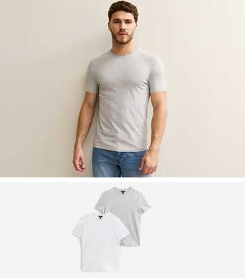 Pack of 2 White and Grey Muscle Fit Crew Neck T-Shirts