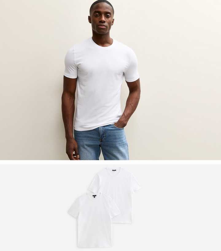 Pack of 2 White Muscle Fit Crew Neck T-Shirts