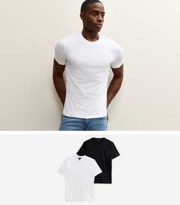 Pack of 2 White and Black Muscle Fit Crew Neck T-Shirts