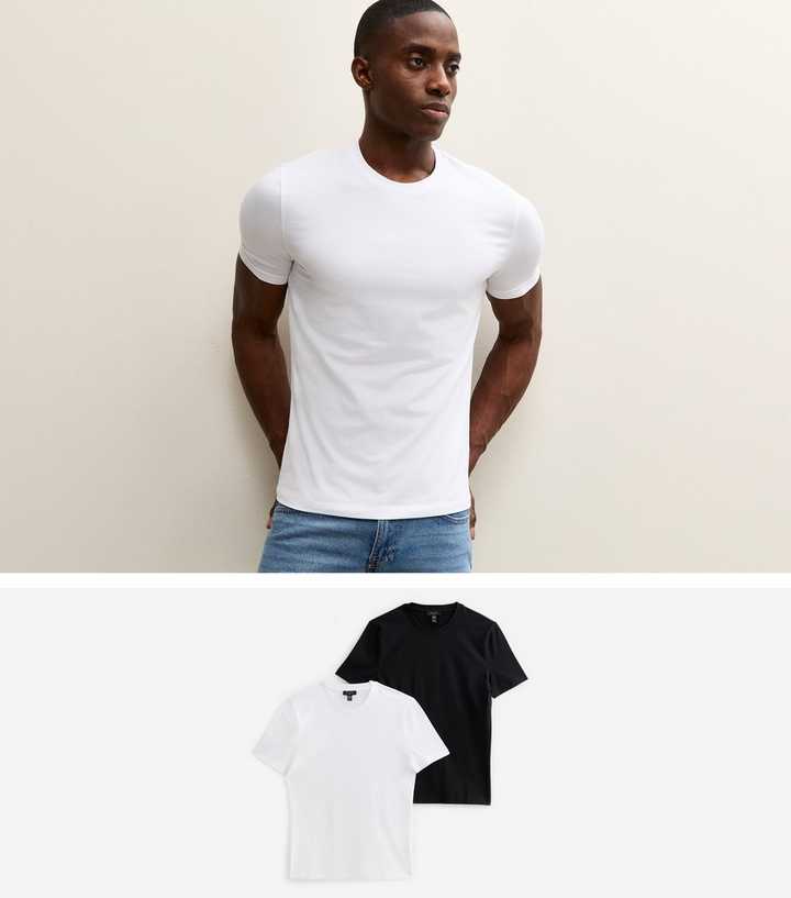 Pack of 2 White and Black Muscle Fit Crew Neck T-Shirts