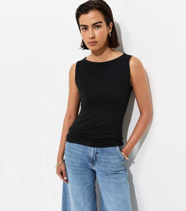 Black Slash Neck Vest Top
