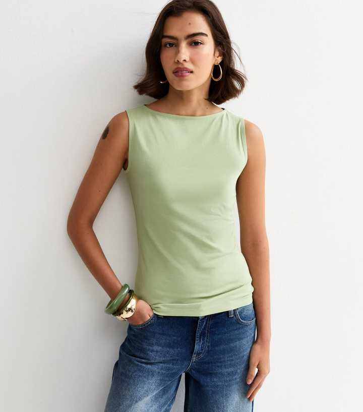 Green Slash Neck Vest Top