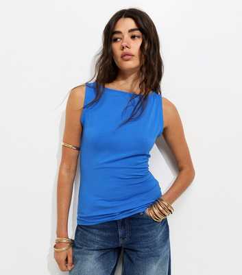 Bright Blue Slash Neck Vest Top
