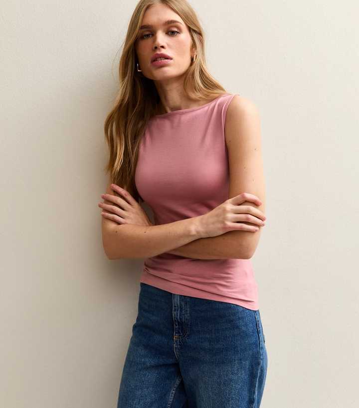 Mid Pink Slash Neck Vest Top