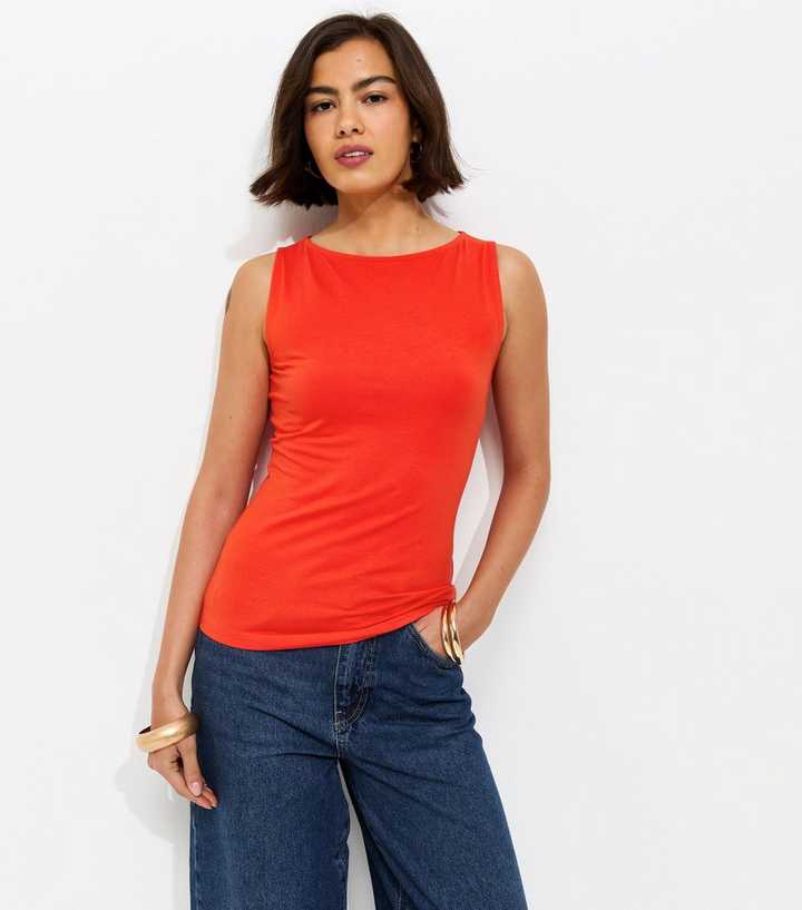 Bright Orange Slash Neck Vest Top