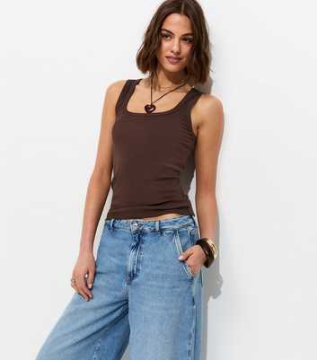 Dark Brown Square Neck Vest Top