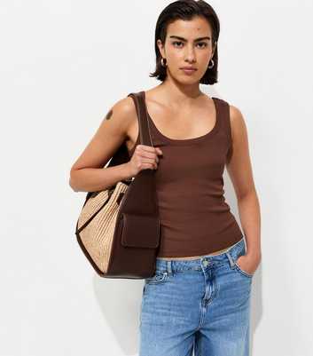 Dark Brown Wide Trim Scoop Vest Top