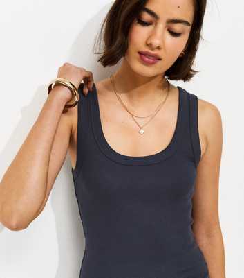 Navy Wide Trim Scoop Vest Top