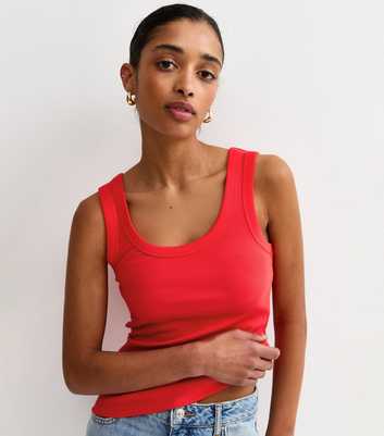 Bright Red Wide Trim Scoop Vest Top