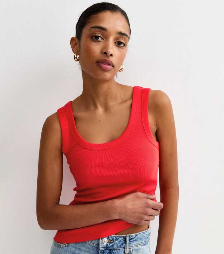 Bright Red Wide Trim Scoop Vest Top