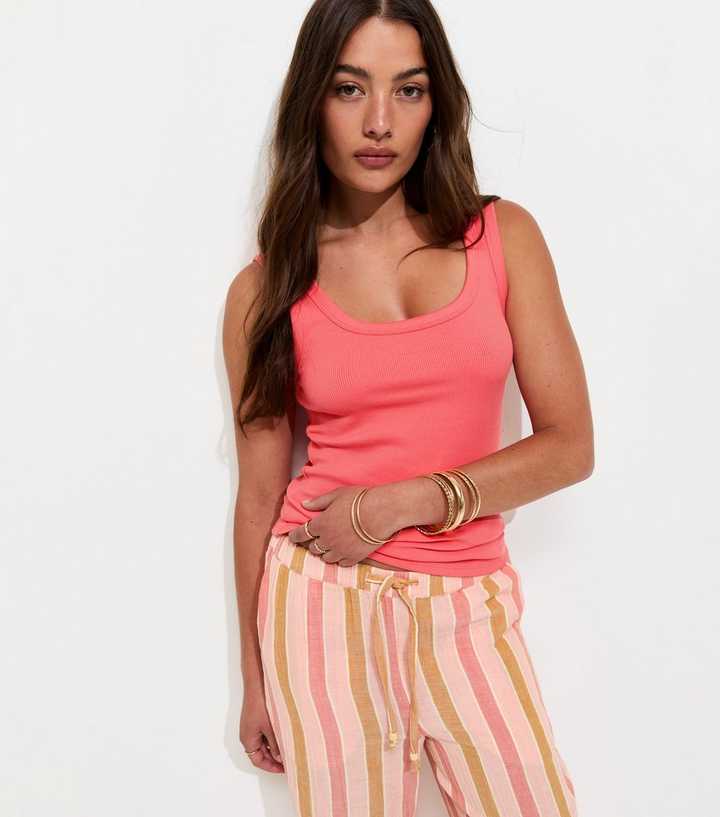 Dark Coral Wide Trim Scoop Vest Top