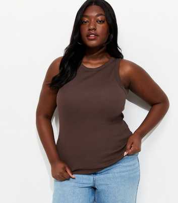 Curves Dark Brown Ribbed Racerback Vest