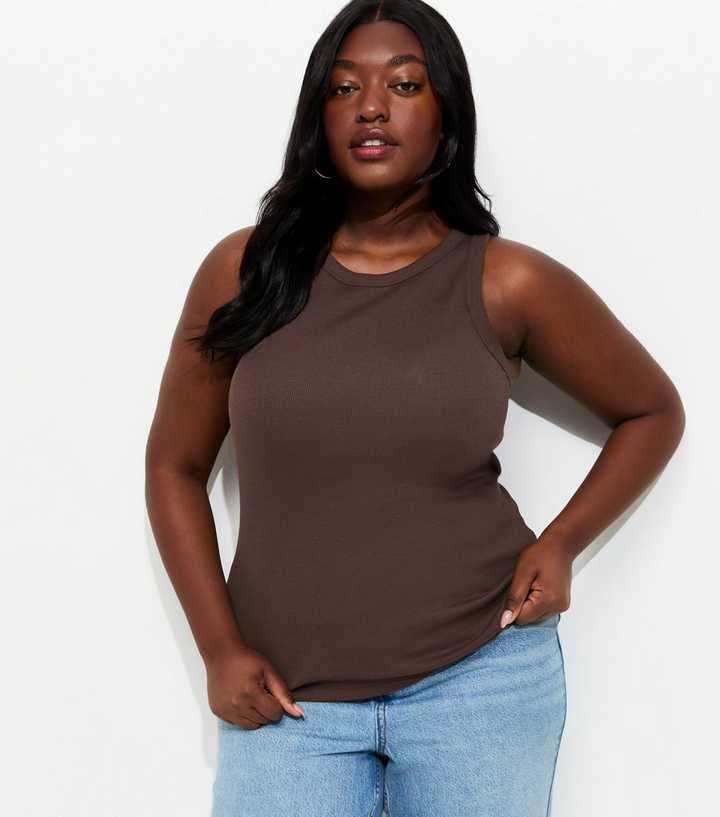 Curves Dark Brown Ribbed Racerback Vest