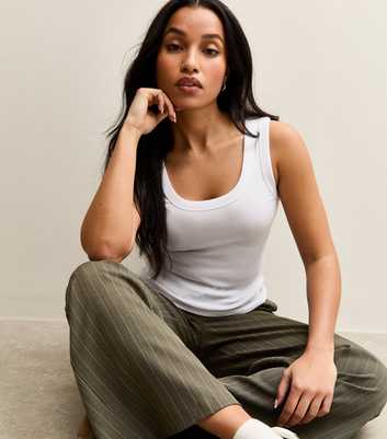 Petite White Ribbed Scoop Neck Tank Top
