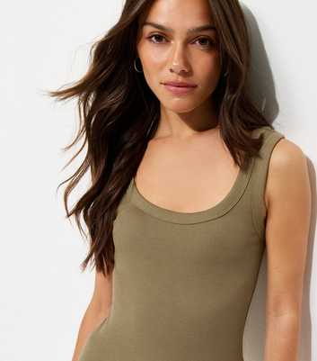 Petite Light Khaki Ribbed Scoop Neck Tank Top