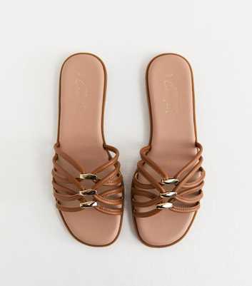 Tan Faux Leather Strappy Hardware Mule Sandals