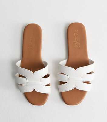 White Faux Leather Interwoven Strap Flat Mule Sandals